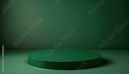 Empty podium  mock up placement display  blank beauty stand for cosmetic product fashion ads on minimal green background. Luxury pedestal stage mockup scene platform ai generative concept.