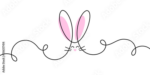 Hand drawn line art Rabbit. Minimalistic Easter Bunny Continuous One Line Drawing. Hare ears. Vector illustration.