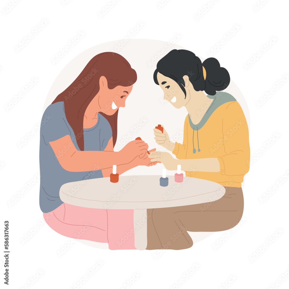 Painting nails isolated cartoon vector illustration. Two women painting each others nails, female friendship, girls spending time together, laughing together, human relationship vector cartoon. Painting nails isolated cartoon vector illustration. Two women painting each others nails, female friendship, girls spending time together, laughing together, human relationship vector cartoon.