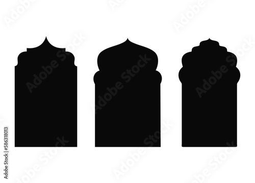 Islamic windows and arches. set of silhouette of Islamic Bagde. Islamic Design, Label, Sign, Sticker, icon, symbol