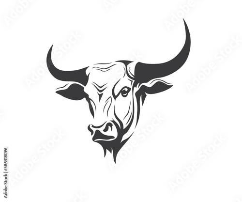 Cow or bull head logo. Animal farm and livestock on white background