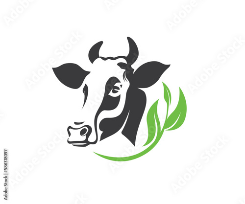 Cow or bull head logo. Animal farm and livestock on white background