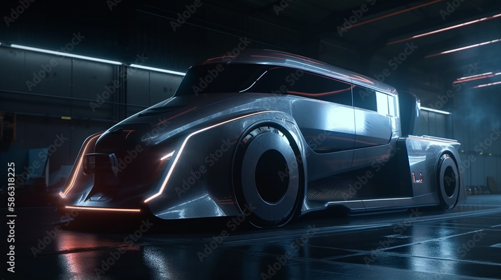 Scifi futuristic cyberpunk truck Generative AI illustrations