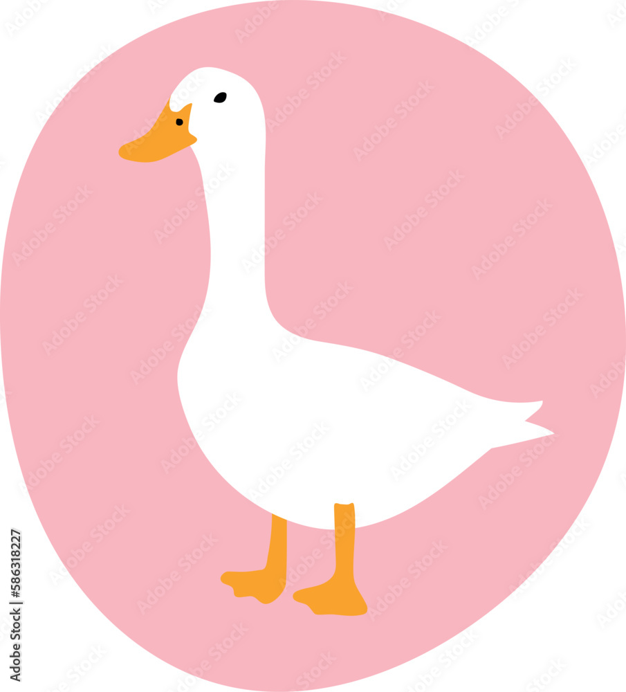 White duck clipart on pink background, hand drawn simple silhouette White duck clipart on pink background, hand drawn simple silhouette