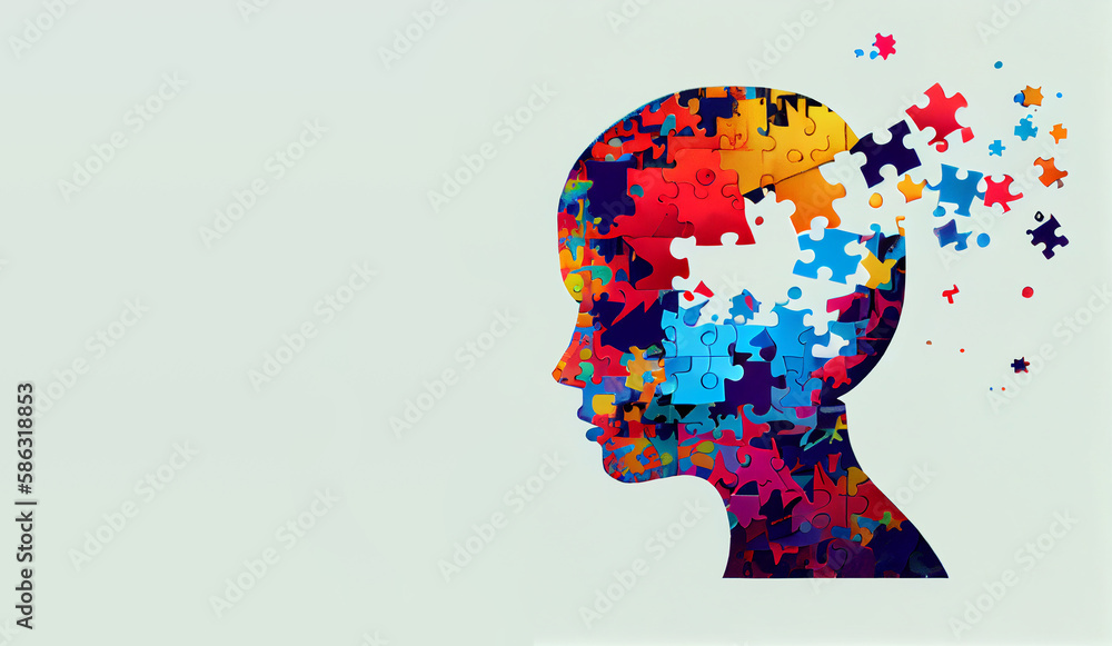 ADHD, attention deficit hyperactivity disorder, mental health, head of a child with colorful jigsaw pieces, generative AI ADHD, attention deficit hyperactivity disorder, mental health, head of a child with colorful jigsaw pieces, generative AI