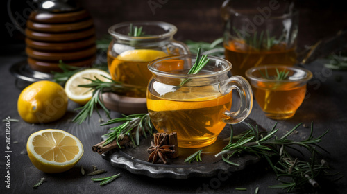 Rosemary tea with honey and lemon Generative AI