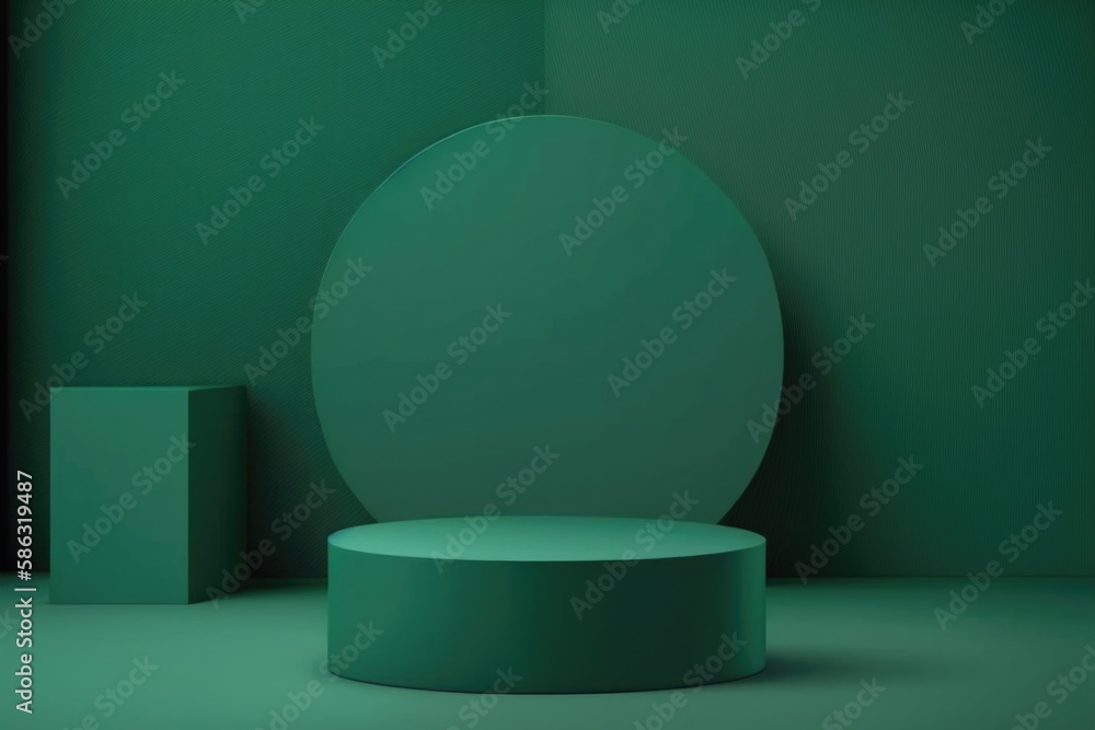 Empty podium, mock up placement display, blank beauty stand for cosmetic product fashion ads on minimal green background. Luxury pedestal stage mockup scene platform ai generative concept. Empty podium, mock up placement display, blank beauty stand for cosmetic product fashion ads on minimal green background. Luxury pedestal stage mockup scene platform ai generative concept.