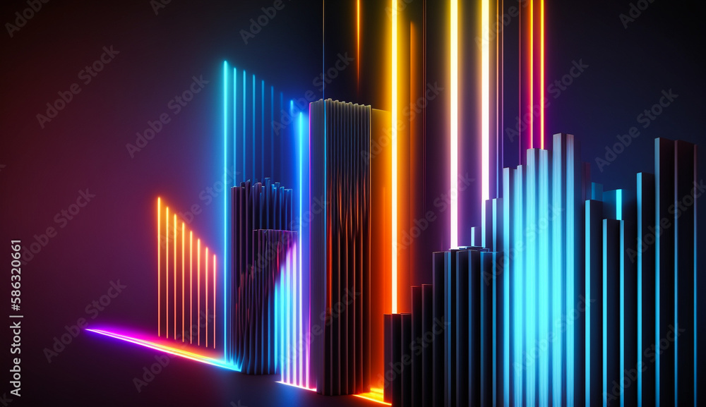 Fototapeta premium abstract futuristic neon background with glowing ascending lines. Fantastic wallpaper, element for banners, background, wallpaper, AI