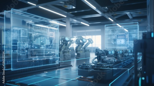 IoT software streamlining robot operations in factories  showcased in a digitally generated 3D rendering. Revolutionizing industrial automation. Crafted by AI.