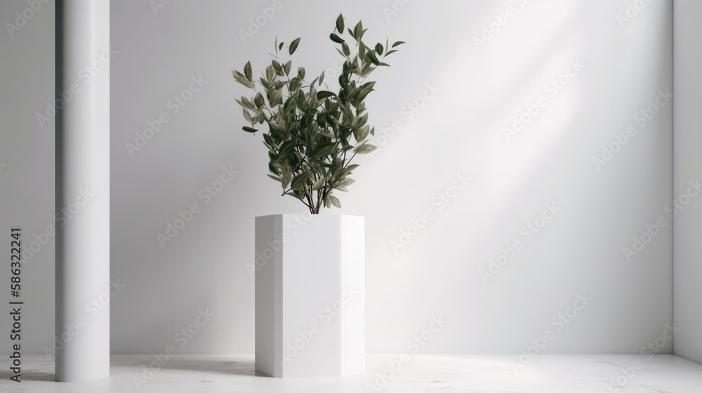 Fototapeta premium Plants in white pots on a white background Generative AI