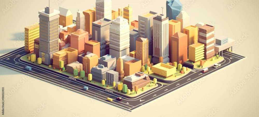 illustration of a city from above with roads, bridges, cars, buildings and skyscrapers. generative AI illustration of a city from above with roads, bridges, cars, buildings and skyscrapers. generative AI