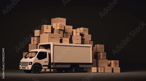 Delivery or movers service van loaded with cardboard boxes, illustrating fast delivery and efficient logistic shipment concepts. Devised by AI. © qntn