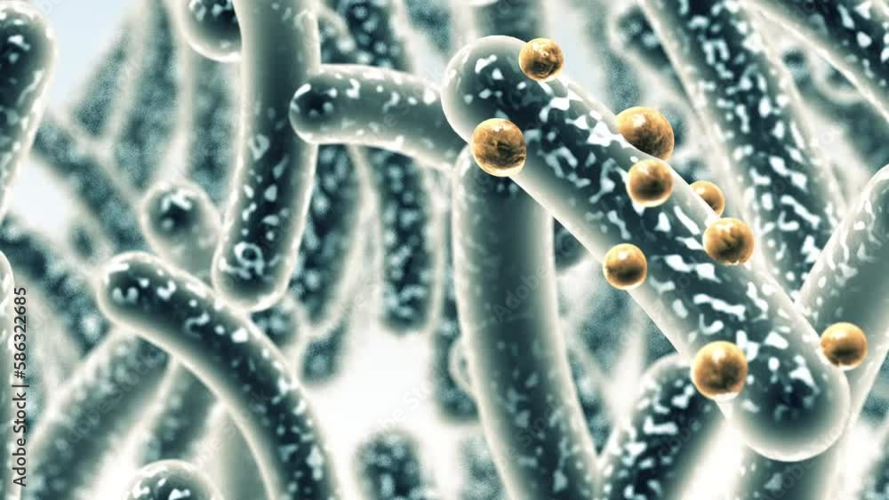 Microbacterias y organismos bacterianos. Biología y antecedentes científicos. Imagen microscópica de un virus o célula infecciosa.