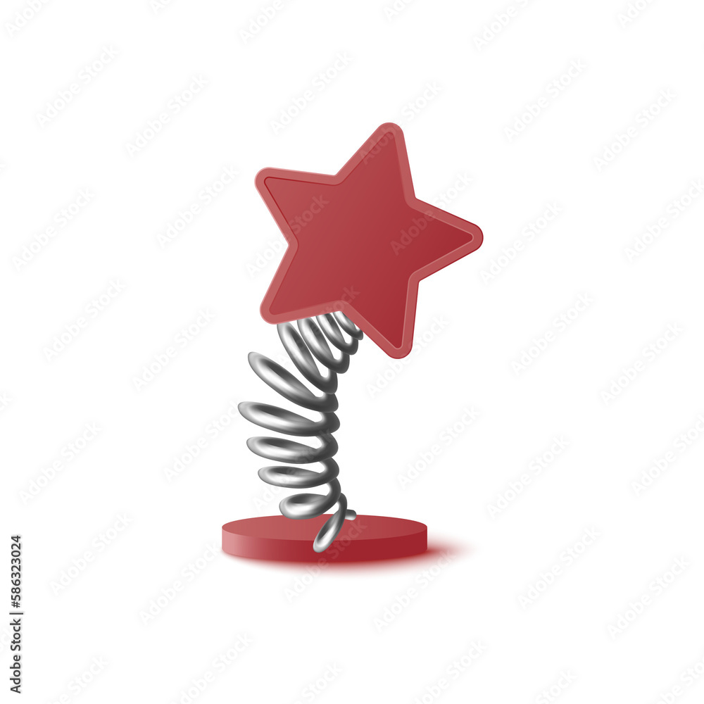 Banner in shape of star on steel spring, realistic illustration isolated.