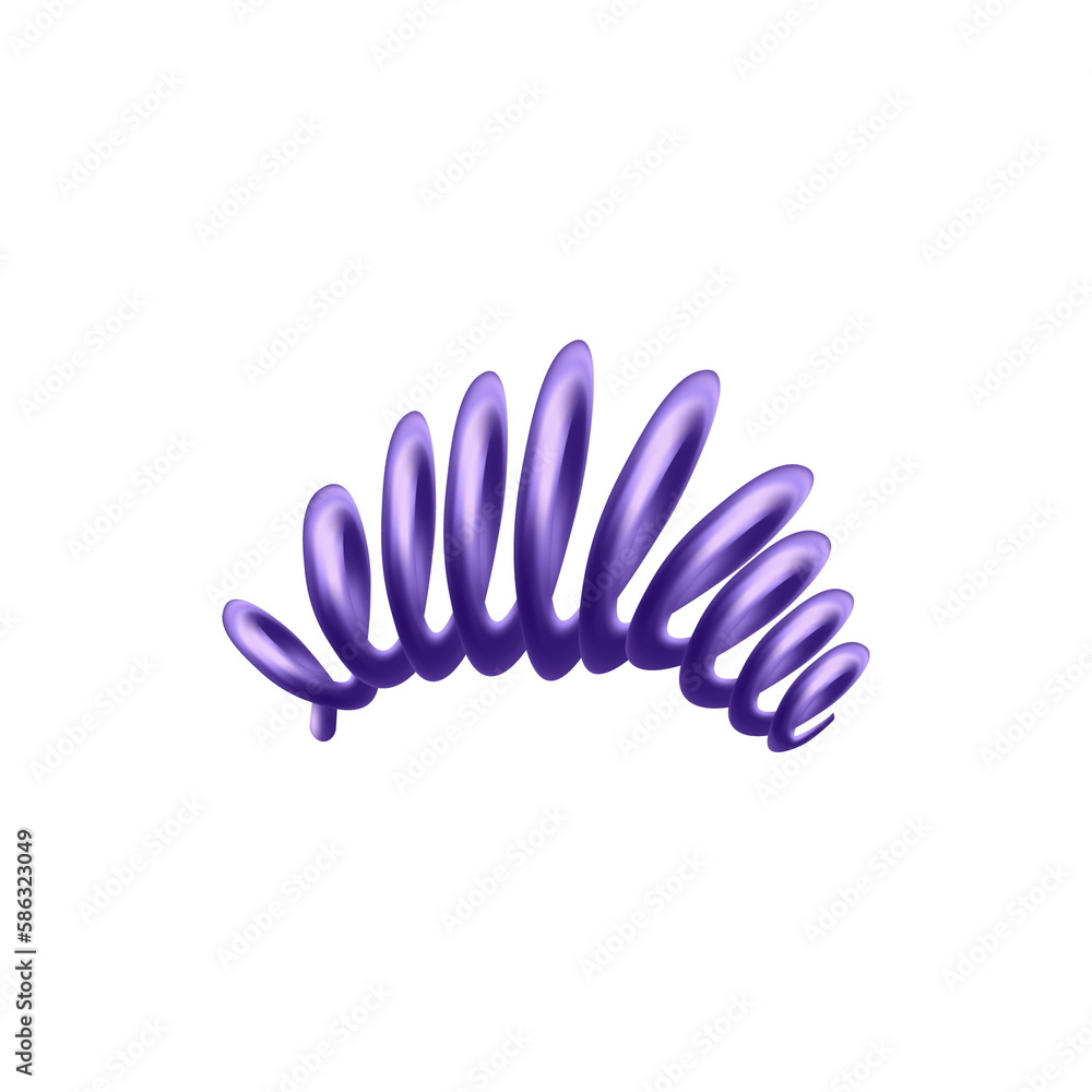 Obraz premium Extended plastic or rubber spring 3D object. Purple rubber spiral wire cord, telephone like, realistic 3D model.
