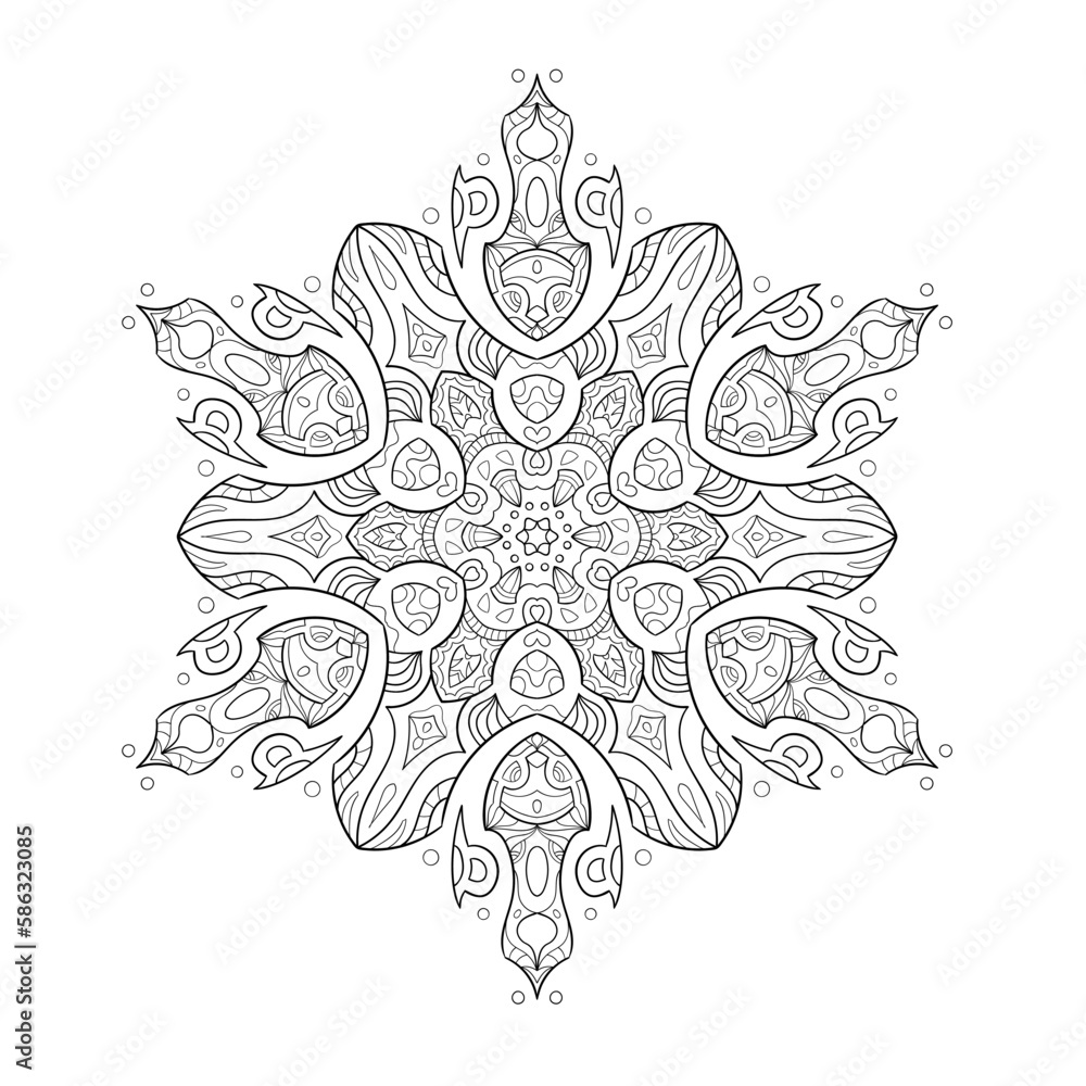 Black and white mandala vector for coloring book and design template.