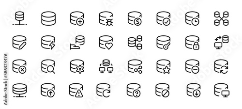 Database storage flat Icons thin line. Database, Server and Cloud service line icons. Network and Technology vector linear icon set. Can use for UI and mobile app, web site interface.
