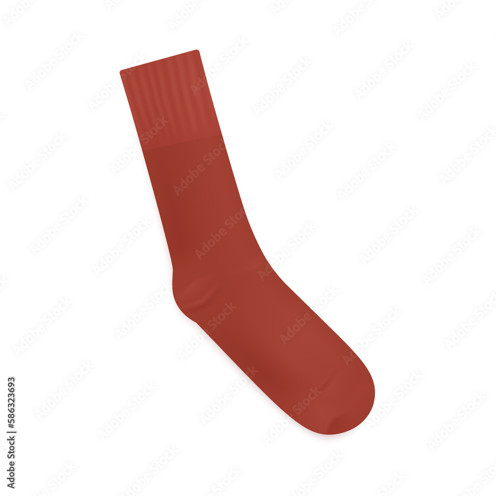 Red long textile sock 3d realistic template illustration isolated. Red long textile sock 3d realistic template illustration isolated.