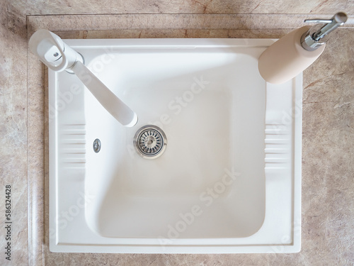 White kitchen sink top view