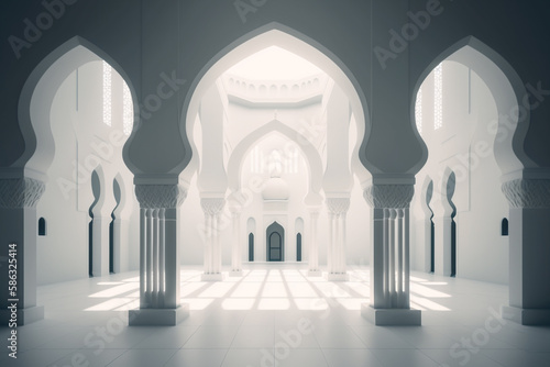 Fototapete White mosque room, minimalist background.