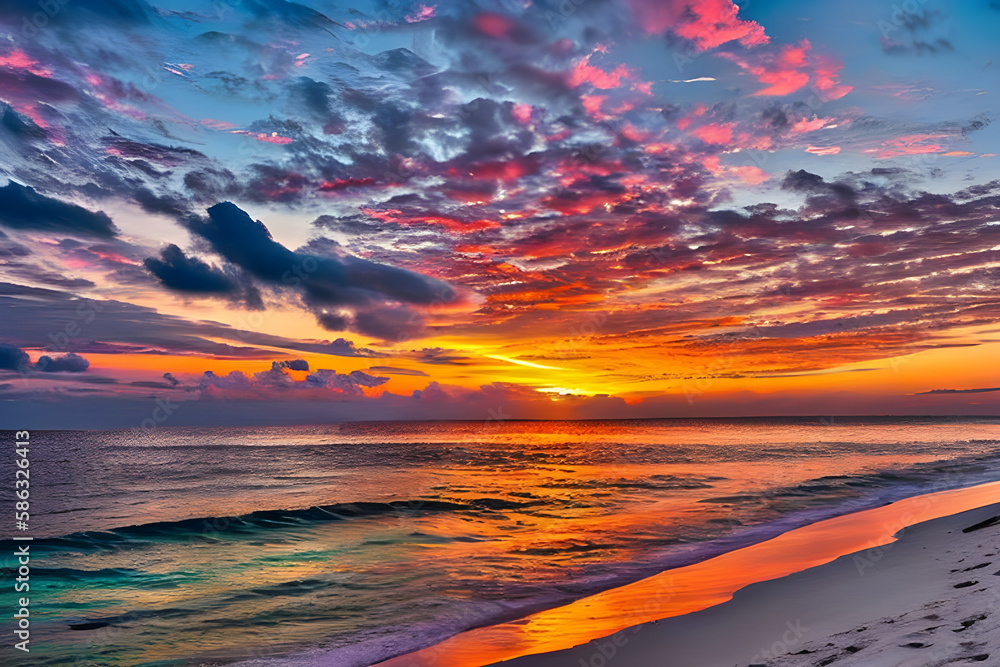 Fototapeta premium A fiery, beautiful sunset over the ocean