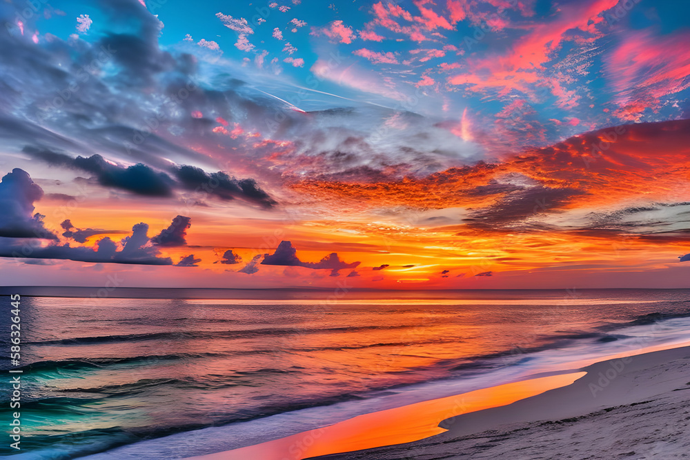 Fototapeta premium A fiery, beautiful sunset over the ocean