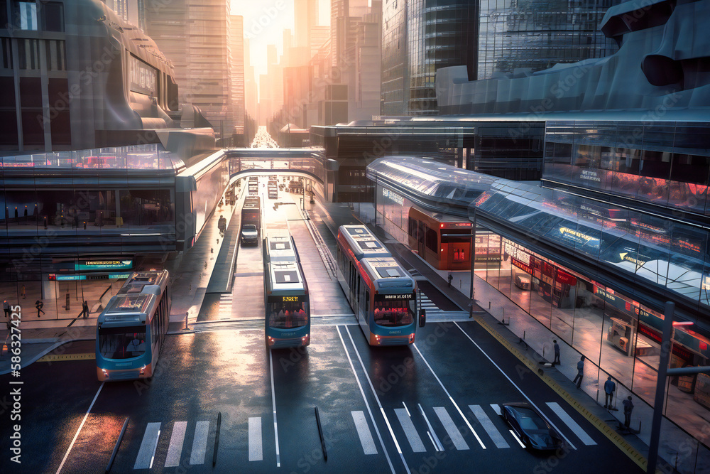 Nestled among the towering glass structures of a modern metropolis, the selfdriving van