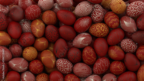 Red, gold, silver and black Full screen Easter egg background