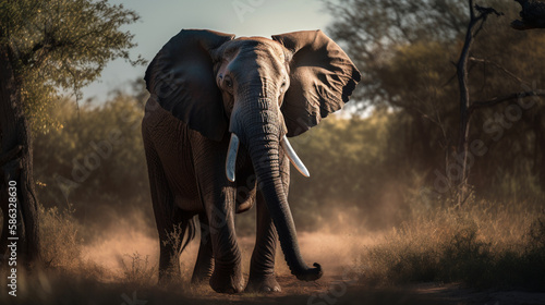 A majestic elephant with a long trunk Generative AI