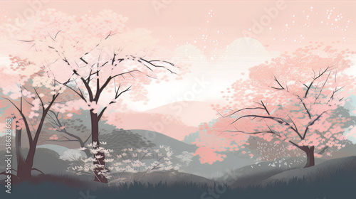cherry blossom with nature landscape