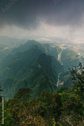 Dramatic mountain landscape seen from Tianmen Mountain West Skywalk path  China