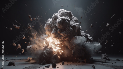 Big explosion with smoke and fire on black background   ai generated artwork photo