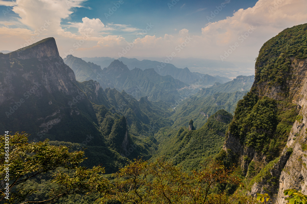 Dramatic mountain landscape seen from Tianmen Mountain West Skywalk path, China