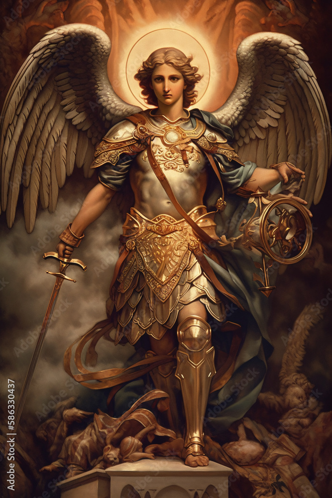 St. Michael the Archangel Illustration. Archangle Saint Michael. Generative Ai. Protection and Defense Symbol.