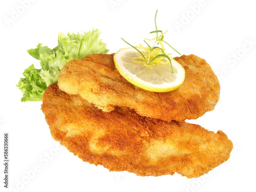 Obraz na płótnie Paniertes Wiener Schnitzel mit Zitrone PNG - Transparent Background
