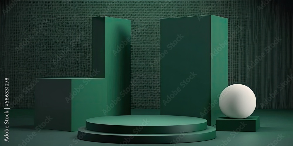 Empty podium, mock up placement display, blank beauty stand for cosmetic product fashion ads on minimal green background. Luxury pedestal stage mockup scene platform ai generative concept. Empty podium, mock up placement display, blank beauty stand for cosmetic product fashion ads on minimal green background. Luxury pedestal stage mockup scene platform ai generative concept.