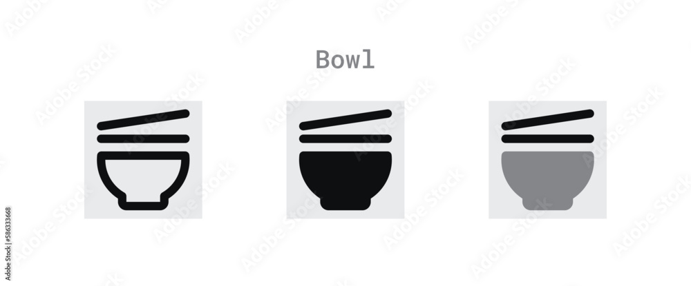 chopsticks and bowl icon set