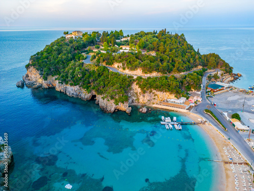 Aerial view of coastline of Paleokastritsa on Greek island Corfu photo