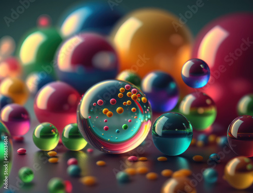 Colorful balls Dynamic liquid shapes background created with Generative AI technology