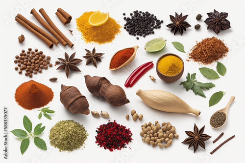 Spices on White Background Generative Ai