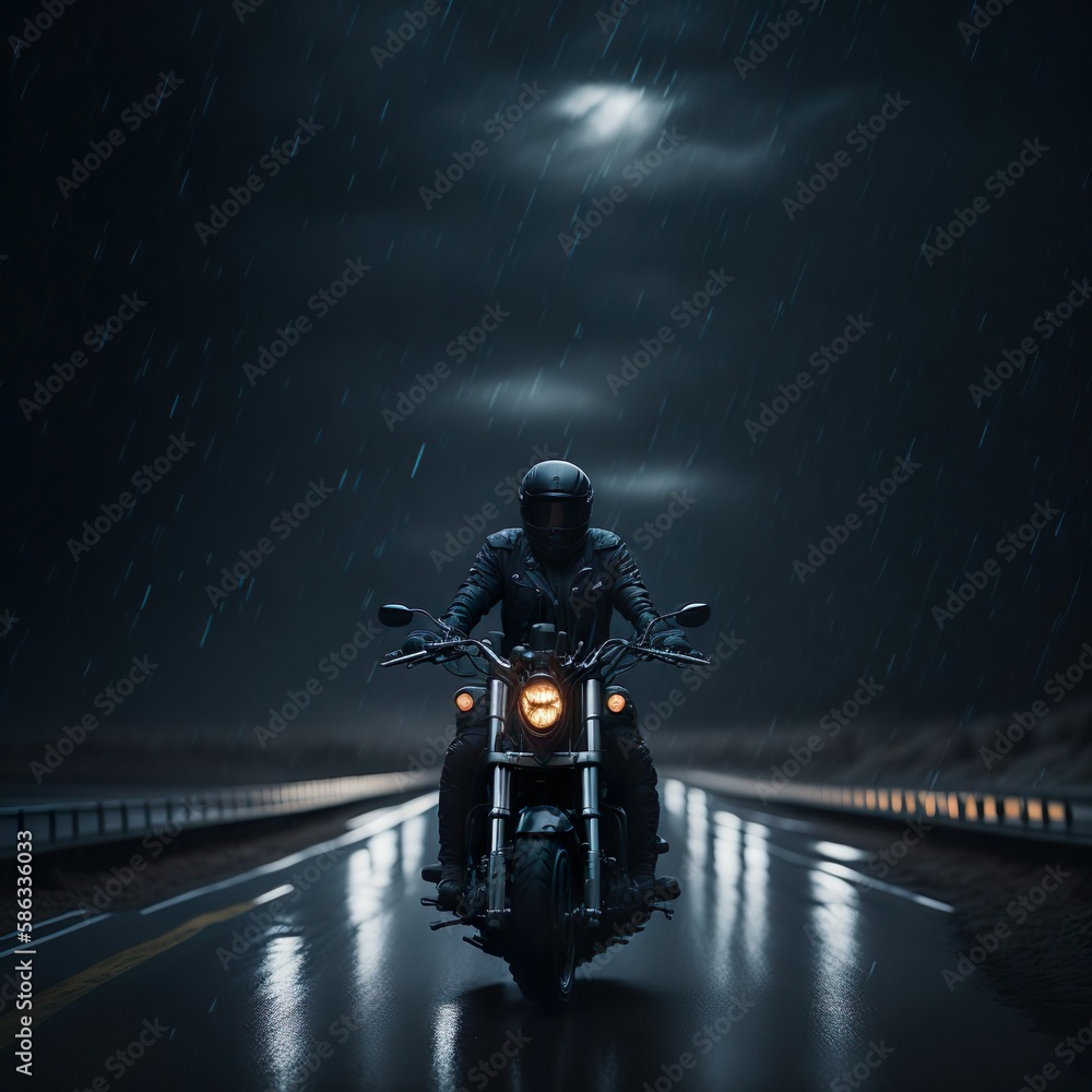motorcycle at night - obrazy, fototapety, plakaty 