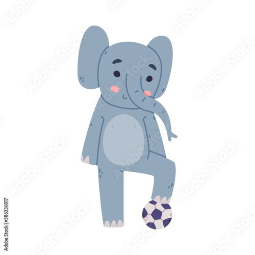 Funny Elephant with Large Ear Flaps and Trunk Playing Football Game Vector Illustration