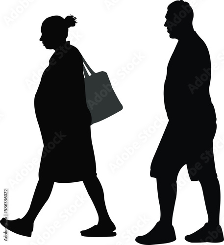 a couple walking body silhouette vector