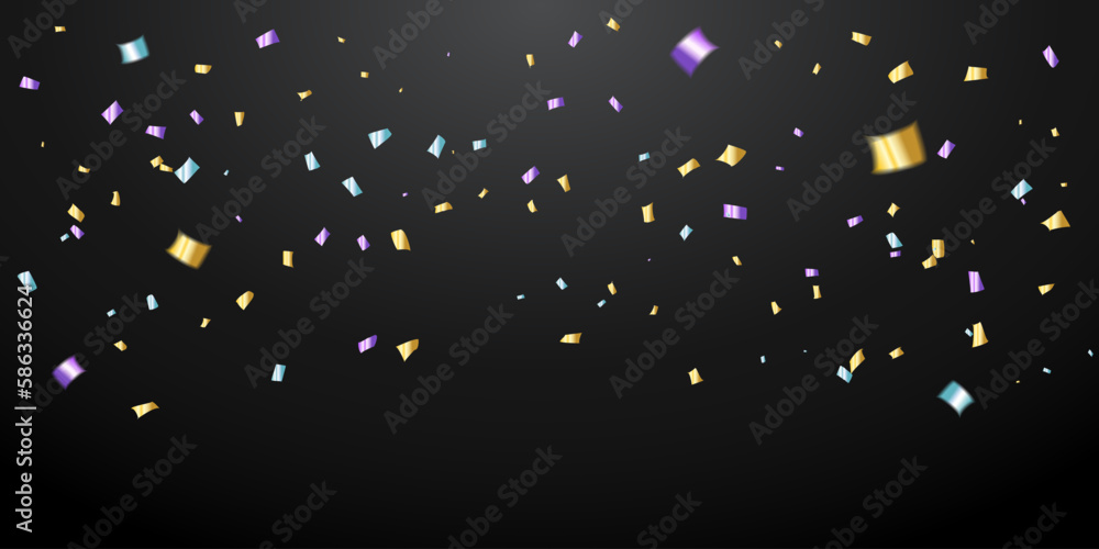 Many Falling Colorful Golden Confetti On Black Background. Celebration Event and Party. Vector Many Falling Colorful Golden Confetti On Black Background. Celebration Event and Party. Vector