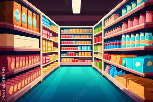 Supermarket interior background. Generative AI