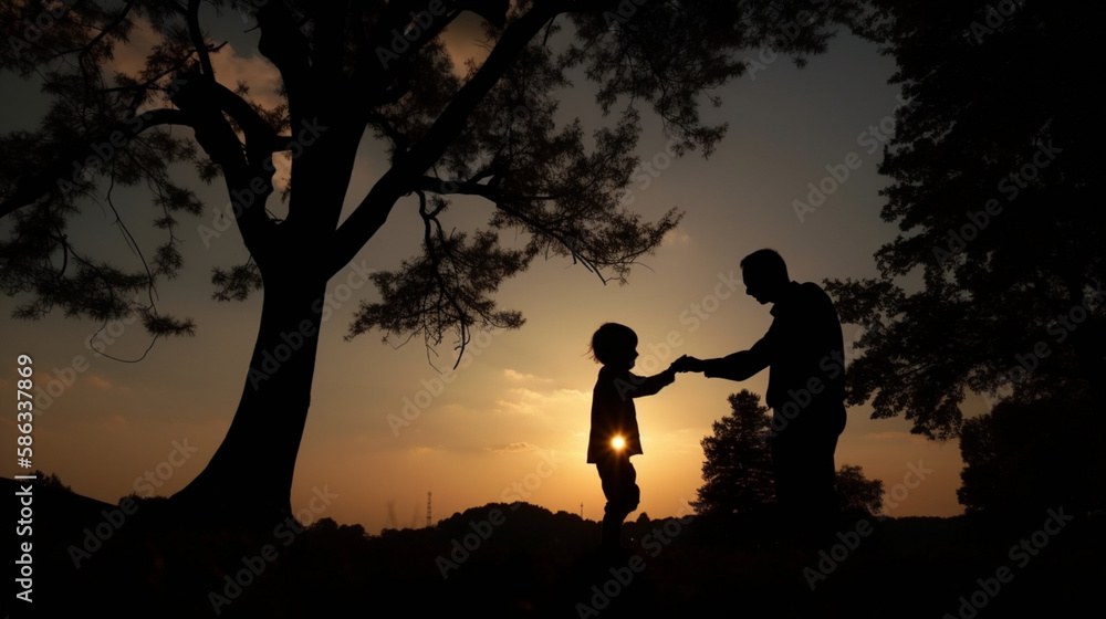 Parent and silhouette at sunset Generative AI