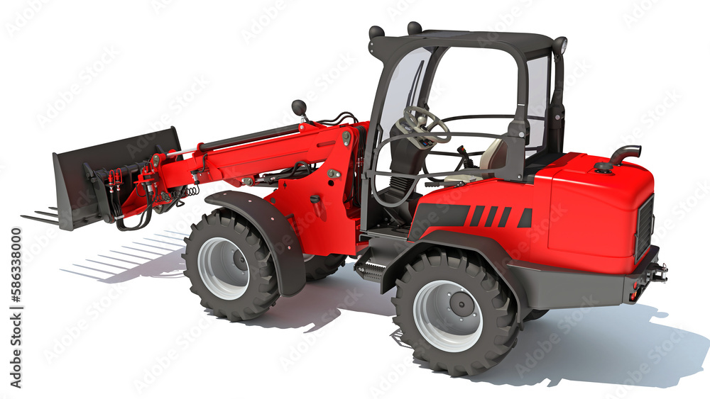Naklejka premium Wheel Loader 3D rendering on white background