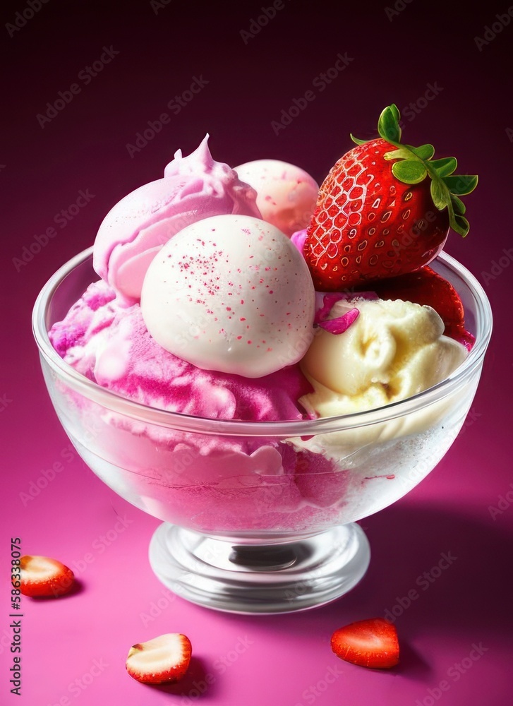 Ice cream, strawberries with ice cream, Generative AI Art Illustration 06 Ice cream, strawberries with ice cream, Generative AI Art Illustration 06