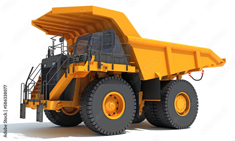 Mining Dump Truck heavy construction machinery 3D rendering on white background