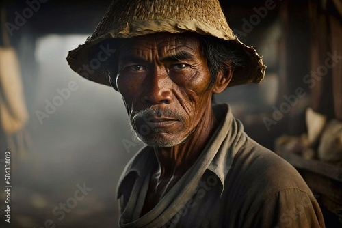 Portrait of unidentified old Balinese farmer. Generative AI